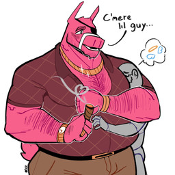 5_fingers ambiguous_gender arm_hair bandage bandage_on_face belly belt biceps black_eyes blush body_hair bottomwear bracelet chest_hair chin_tuft cigar clock clothing collared_shirt dialogue duo ellipsis eye_bags eye_patch eyebrows eyewear facial_hair facial_tuft fingers forearm_muscles hairy halo head_tuft heart_symbol holding_person hug jewelry male mature_male musclegut muscular necklace open_mouth pants pinata pink_body pointy_ears polo_shirt ring_(jewelry) round_tail shirt simple_background smile smoke_heart smoking smoking_cigar sparkles tail tan_bottomwear tan_clothing tan_pants teeth text thick_eyebrows thick_neck thought_bubble topwear tuft unbuttoned watch white_background white_sclera wings wristwatch i_eattoothpaste epic_games fortnite anonymous_character lt._john_llama animate_inanimate living_pinata 1:1 2025 digital_media_(artwork) english_text hi_res line_art portrait signature three-quarter_portrait