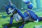 anthro bandeau blue_body blue_fur bottomwear bra breasts clothed clothing female fox_tail fur grass grass_field krystal's_suit loincloth markings medium_breasts plant smile solo teal_eyes thick_thighs topless topwear tribal tribal_markings underwear wide_hips saiyue nintendo star_fox krystal_(star_fox) ambient_arthropod ambient_butterfly ambient_insect arthropod butterfly canid canine canis cerinian fox insect lepidopteran mammal absurd_res hi_res