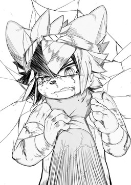 asphyxiation bodily_fluids choking clothing damage damaged_clothing damaged_wall male ryona tears tight_clothing afdszz1 cyan_02 absurd_res hi_res monochrome