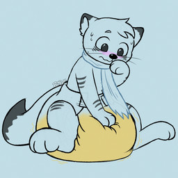 3_fingers 3_toes ambiguous_gender anthro big_diaper black_body black_ear_tips black_fur black_markings black_nose black_stripes black_tail_tip blue_background blush blush_lines bodily_fluids clothed clothing diaper dipstick_ears dipstick_tail ear_markings facial_markings feet fingers fur genital_fluids hand_on_diaper head_markings huge_diaper looking_down markings multicolored_ears scarf simple_background sitting_on_diaper solo striped_body striped_fur stripes sweat sweatdrop tail tail_markings text three-quarter_view toes touching_diaper unclean_diaper urine used_diaper using_diaper wavy_mouth wearing_diaper wet_diaper wetting wetting_diaper whiskers paipuff icy_(littleeclipse) mammal mustelid otter 1:1 2026 artist_name full-length_portrait hi_res portrait signature