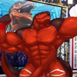 1:1 anthro big_muscles cryingfatcat fatal_fury flexing garou:_mark_of_the_wolves genitals hi_res king_of_dinosaurs king_of_fighters male muscular muscular_anthro muscular_male penis red_body scalie snk solo tizoc