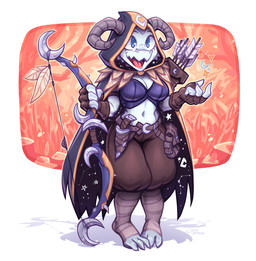 anthro big_breasts blue_eyes bow_(weapon) breasts cleavage cleric cloak clothed clothing dagger druid female front_view horn magic_user melee_weapon midriff moon navel non-mammal_breasts pattern_background ranged_weapon scales shadow simple_background smile solo star tribal_spellcaster weapon white_body white_scales goobone paizo pathfinder lusamine_"lulu"_lunarscale_(voidrunner) kobold scalie hi_res