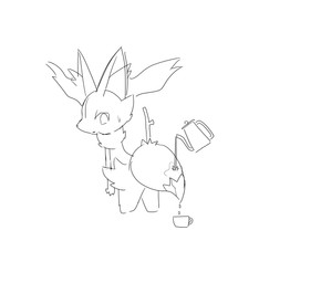 3_fingers ambiguous_anthro ambiguous_gender anthro arm_tuft biped bodily_fluids cheek_tuft container cup dipstick_tail facial_tuft fingers hip_tuft inner_ear_fluff leaning leaning_forward looking_back markings nude_ambiguous nude_anthro object_in_tail open_mouth pointy_ears pouring_liquid prick_ears rear_view shoulder_tuft simple_background solo standing stick stick_in_tail sweat sweatdrop tail tail_markings teapot three-quarter_view tuft white_background hurai_of_kaki nintendo pokemon braixen canid generation_6_pokemon mammal pokemon_(species) 2025 black_and_white digital_drawing_(artwork) digital_media_(artwork) hi_res line_art monochrome portrait sketch three-quarter_portrait