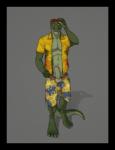 aloha_shirt black_border border clothing erection eyewear genitals male pattern_clothing pattern_shirt pattern_topwear penis pose shirt solo sunglasses swimwear topwear skawinski vaisz skawinski_(character) crocodile crocodilian reptile scalie absurd_res hi_res pinup