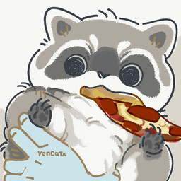 black_eyes black_nose chibi disembodied_hand duo eating feral first_person_view food grey_body humanoid_hands pizza pizza_slice simple_background solo_focus surprised white_body yencatx mammal procyonid raccoon 1:1 2022