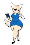 anthro black_eyes bottomwear cellphone clothing electronics female fur pencil_skirt phone simple_background skirt smartphone solo tan_body tan_fur thick_thighs white_background wide_hips lovetopullmicke aggretsuko sanrio fenneko canid canine fennec_fox fox mammal true_fox 2023 absurd_res hi_res