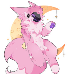 anthro balls big_tail blush cheek_tuft crescent_moon erection facial_tuft femboy fluffy fluffy_tail fur genitals head_tuft huge_tail humanoid_genitalia humanoid_penis long_tail machine male moon nude_anthro nude_male pawpads penis pink_body pink_fur pink_penis purple_pawpads ruff simple_background sitting solo star tail three-quarter_view tuft aflictedpaw armorless_protogen protogen 1:1 2025 hi_res shaded