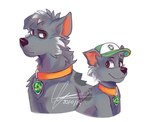 aged_up canid canine canis clothing collar domestic_dog feral hat headgear headwear hi_res looking_away male mammal milkymatsu80s mixed_breed nickelodeon paw_patrol rocky_(paw_patrol) simple_background smile solo white_background young young_feral