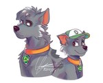 aged_up clothing collar feral hat headgear headwear looking_away male simple_background smile solo white_background young young_feral milkymatsu80s nickelodeon paw_patrol rocky_(paw_patrol) canid canine canis domestic_dog mammal mixed_breed hi_res