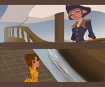 anthro blue_eyes breasts brown_hair clothing dress duo female hair sad yellow_eyes strawberryloveu disney tarzan_(disney) treasure_planet captain_amelia jane_porter alien domestic_cat felid feline felis human mammal crossover letterbox story_at_source