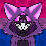 anthro bisexual_pride_colors black_body clothed clothing female fur glowing glowing_eyes glowing_markings grin happy hoodie lgbt_pride male markings pattern_background pink_eyes pride_colors purple_body purple_clothing purple_fur purple_hoodie purple_topwear purple_whiskers sharp_teeth simple_background smile solo teeth topwear whiskers sonicluxhedgeman soniclux impim 1:1 bust_portrait cel_shading digital_drawing_(artwork) digital_media_(artwork) hi_res portrait shaded