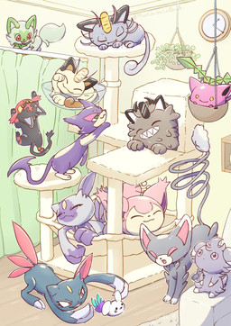 ambiguous_gender anthro beard black_body black_fur blue_eyes brown_body brown_fur cardboard cat_tree claws climbing clock curtains eyelashes eyes_closed facial_hair fangs feral finger_claws footprint fur green_body green_eyes green_fur grey_body grey_fur group horn lying on_front open_mouth pawpads pawprint paws pink_body pink_eyes pink_fur pink_sclera plant purple_body purple_eyes purple_fur red_eyes simple_background sleeping tail tan_body teeth toe_claws tongue toothy_grin toy whiskers yarn yellow_eyes yellow_sclera muraselelait nintendo pokemon alolan_form alolan_meowth espurr felid feline galarian_form galarian_meowth generation_1_pokemon generation_2_pokemon generation_3_pokemon generation_4_pokemon generation_5_pokemon generation_6_pokemon generation_7_pokemon generation_8_pokemon generation_9_pokemon glameow hisuian_form hisuian_sneasel hoppip litten mammal meowth metapod mouse murid murine pokemon_(species) purrloin regional_form_(pokemon) rodent skitty sneasel snorlax sprigatito 2025 hi_res signature