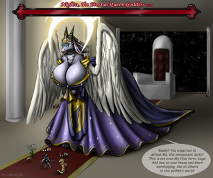 ambiguous_gender anthro big_breasts breasts clothing crown dominant dominant_female dress female gown halo headgear jewelry long_dress macro solo text tiara veil wings ndrnight mythology nighta_(ndrnight) deity dragon mythological_creature mythological_scalie scalie 6:5 absurd_res english_text hi_res