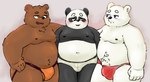 anthro belly big_belly black_body black_fur blush brown_body brown_fur bulge clothing fur group hug jockstrap kemono male male/male moobs nipples orange_clothing orange_underwear overweight overweight_male red_clothing red_underwear simple_background underwear white_body white_clothing white_fur white_underwear thebunslover cartoon_network we_bare_bears grizzly_(we_bare_bears) ice_bear_(we_bare_bears) panda_(we_bare_bears) bear brown_bear giant_panda grizzly_bear mammal polar_bear ursine 2024 hi_res