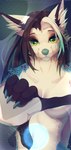 anthro blue_body blue_fur claws female fur green_eyes solo tattoo white_body white_fur dancrescentwolf ithilwen_galanodel canid canine canis mammal wolf absurd_res hi_res