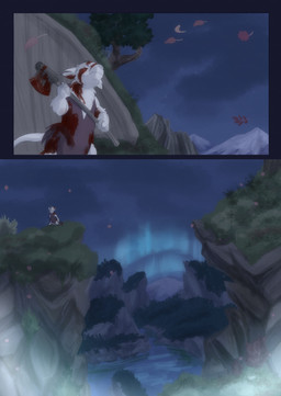 anthro axe blood blood_on_body blood_on_object blood_on_weapon bodily_fluids clothed clothing female fingers fur grass holding_object holding_weapon hooved_fingers hooves night outside plant sky solo tail tree water weapon white_body white_fur white_tail bjekkergauken the_weapon_thief aurochs bovid bovine mammal recently_extinct_species 2025 colored comic hi_res