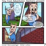 1:1 2018 comic detailed_background digital_media_(artwork) domestic_pig duo english_text female flower granny_(looney_tunes) grass hamton_j._pig hi_res hoe human lirkov looney_tunes male mammal outside park plant suid suina sus_(pig) text tiny_toon_adventures tools tree warner_brothers