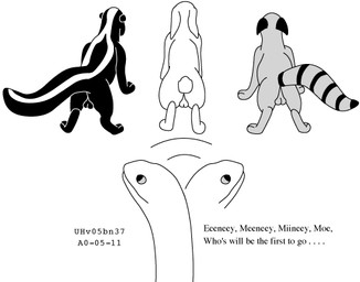 balls choice deciding dialogue feral genitals imminent_oral_vore imminent_vore looking_at_another male male_prey multiple_prey rear_view simple_background solo standing tail text unaware_prey unwilling_prey vore white_background willing_pred urbanhermit lagomorph leporid mammal mephitid procyonid rabbit raccoon reptile scalie skunk snake 2000 dated english_text greyscale monochrome