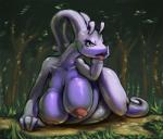 anthro anthrofied big_breasts breasts detailed_background eyelashes female forest green_eyes huge_breasts nipples open_mouth outside plant pokemorph slightly_chubby solo tail tongue tongue_out tree drxsmokey nintendo pokemon generation_6_pokemon goodra pokemon_(species)