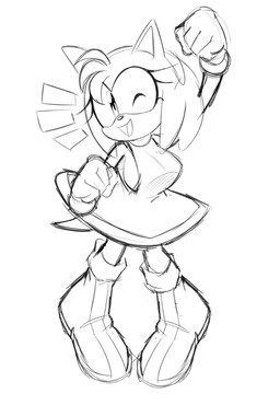 5_fingers anthro breasts clothed clothed_anthro clothed_female clothing dress emanata eyelashes female female_anthro fingers fist footwear front_view gloves hair handwear one_eye_closed open_mouth open_smile shoes side_boob simple_background smile solo tail white_background wink animation_sensation sega sonic_the_hedgehog_(series) amy_rose eulipotyphlan hedgehog mammal 2025 digital_drawing_(artwork) digital_media_(artwork) full-length_portrait hi_res monochrome portrait sketch