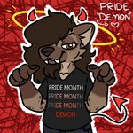 anthro brown_hair clothing female hair halo horn lgbt_pride shirt solo spade_tail tail text text_on_clothing topwear larhyperhair lgbt_pride_month pri(demon)th helena_(bonk6) angel demon hyena mammal spotted_hyena 1:1 absurd_res english_text hi_res