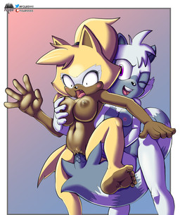 5_toes anthro anthro_on_anthro anthro_penetrated anthro_penetrating anthro_penetrating_anthro barefoot bodily_fluids breast_grab breasts brown_body brown_fur countershade_feet countershading duo feet female female/female female_penetrated female_penetrating female_penetrating_female fur genital_fluids genitals grey_body grey_fur groping_from_behind hand_on_breast humanoid_feet humanoid_hands nipples on_one_leg one_leg_up penetration plantigrade raised_leg sex soles standing surprised tail tail_fetish tail_in_vagina tail_insertion tail_play tail_sex tan_body tan_fur toes vaginal vaginal_fluids vaginal_penetration vulva white_body white_fur fourssss idw_publishing sega sonic_the_hedgehog_(comics) sonic_the_hedgehog_(idw) sonic_the_hedgehog_(series) tangle_the_lemur whisper_the_wolf canid canine canis lemur mammal primate ring-tailed_lemur strepsirrhine wolf 2020 hi_res