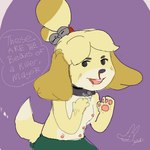 anthro blood bodily_fluids collar female multi_nipple nipples nosebleed pawpads shirtless solo newd animal_crossing nintendo isabelle_(animal_crossing) canid canine canis domestic_dog mammal low_res sketch