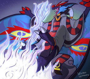black_body blue_body claws clothing fangs fire jewelry male markings paws red_claws red_eyes red_markings robe teeth thales_(erabain) wicked_whiskers zgf_art nintendo pokemon arbok bat generation_1_pokemon generation_6_pokemon hybrid mammal noivern pokemon_(species) reptile scalie snake 2025 absurd_res hi_res
