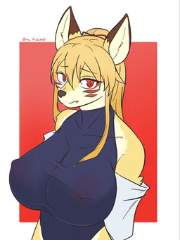 anthro asian_clothing big_breasts breasts clenched_teeth clothing east_asian_clothing erect_nipples female huge_breasts japanese_clothing ninja nipple_outline nipples solo teeth warrior zincx canid canine fox mammal hi_res