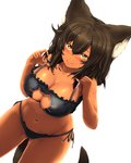 big_breasts black_bottomwear black_bra black_clothing black_panties black_topwear black_underwear blush bodily_fluids bottomwear bra breasts brown_hair cat_ear_panties cat_keyhole_bra cat_lingerie cleavage cleavage_cutout clothed clothing cutout female frilly frilly_bra frilly_clothing frilly_underwear glistening glistening_breasts glistening_hair hair high-angle_view huge_breasts inner_ear_fluff keyhole_bra keyhole_clothing keyhole_underwear lingerie looking_at_viewer monotone_hair navel panties side-tie_panties simple_background skimpy solo standing sweat sweatdrop tan_body tan_skin topwear training_bra tuft underwear underwear_only white_background yellow_eyes pekoneko suzunaki_(pekoneko) animal_humanoid cat_humanoid felid felid_humanoid feline feline_humanoid humanoid mammal mammal_humanoid 4:5 hi_res