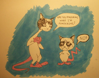 :< :c ambiguous_gender anthro biped dialogue duo frown fur gesture grumpy hands_behind_back humor parody pink_body pink_skin sad speech_bubble standing tail text what what_has_science_done whiskers white_body white_fur unknown_artist pinky_and_the_brain warner_brothers pinky_(warner_brothers) tardar_sauce the_brain domestic_cat felid feline felis house_mouse hybrid mammal mouse murid murine rat rodent english_text meme traditional_media_(artwork)