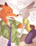 2016 aloha_shirt anthro black_nose bottomwear brown_body brown_fur canid canine clothed clothing disney duo eyes_closed female fox fully_clothed fur grey_body grey_fur heart_symbol judy_hopps lagomorph leporid long_ears looking_at_another male mammal necktie nick_wilde nose_to_nose open_mouth open_smile orange_body orange_fur pants pattern_clothing pattern_shirt pattern_topwear pink_nose rabbit red_fox shirt side_view simple_background smile topwear true_fox white_background white_body white_fur yukineko zootopia 黄緑色野菜