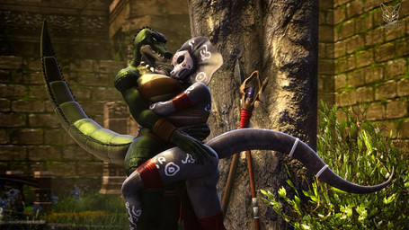 anthro big_breasts bra breasts butt clothed clothing duo female female/female melee_weapon muscular muscular_female polearm spear staff teeth underwear weapon foxibiki petruz_(modeler) crocodile_(petruz) kala_(petruz) crocodile crocodilian reptile scalie 16:9 3d_(artwork) digital_media_(artwork) hi_res source_filmmaker_(artwork) widescreen