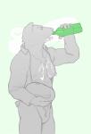 9x9 anthro armor bear beverage biped brown_bear clothing foam grizzly_bear headgear helmet hi_res jumpsuit male mammal muscular muscular_anthro muscular_male pecs simple_background solo standing ursine