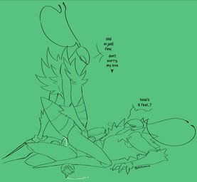 anal anal_penetration antennae_(anatomy) anthro arm_tuft arthropod_abdomen balls blush blush_lines bodily_fluids cowgirl_position dialogue duo elbow_tuft empty_eyes erection foreskin from_front_position genital_fluids genitals heart_symbol humanoid_genitalia humanoid_penis lying male male/male neck_tuft nude on_back on_bottom on_top penetration penis segmented_arms segmented_legs sex simple_background text tuft unretracted_foreskin nerunaur hollow_knight:_silksong hollow_knight_(franchise) team_cherry green_prince_(hollow_knight:_silksong) arthropod insect 2025 digital_media_(artwork) english_text hi_res signature