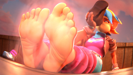 5_toes anthro barefoot clothing countershade_feet countershading feet female foot_focus footwear fur holding_clothing holding_footwear holding_object holding_shoes humanoid_feet musk musky_feet orange_body orange_fur plantigrade shoe_sniffing shoes smelly smelly_feet sniffing sniffing_clothes sniffing_self soles solo toes doopysart activision crash_bandicoot_(series) pirate_tawna bandicoot mammal marsupial 16:9 2025 3d_(artwork) digital_media_(artwork) hi_res widescreen