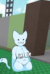 :3 blep blue_body breasts featureless_crotch female glistening glistening_body nude partially_submerged simple_eyes simple_face slightly_chubby solo tail tongue tongue_out white_body meko_arts roblox meko_(meko_arts) domestic_cat felid feline felis mammal censored