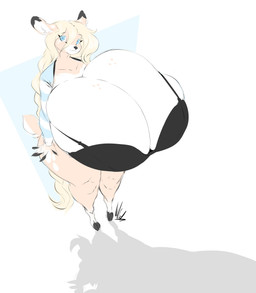 alternate_species anthro big_breasts black_bra black_clothing black_underwear blonde_hair blue_eyes bra breasts closed_smile clothing eyebrow_through_hair eyebrows eyelashes female fur furrification geometric_background hair high-angle_view hooves huge_breasts hyper hyper_breasts inner_ear_fluff looking_at_viewer mouth_closed multicolored_body multicolored_fur pattern_clothing pattern_shirt pattern_topwear scut_tail shirt short_tail simple_background smile solo striped_clothing striped_shirt striped_topwear stripes tail tan_body tan_fur thick_thighs topwear translucent translucent_hair tuft two_tone_body two_tone_fur underwear white_background white_body white_fur dullvivid cassie_torbjornson deer mammal 2025 absurd_res digital_drawing_(artwork) digital_media_(artwork) english_description hi_res signature