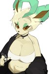 anthro anthrofied big_breasts breasts brown_eyes clothed clothing ear_piercing ear_ring female fur hair lighter piercing pokemorph ring_piercing simple_background tan_body tan_fur tan_hair bombeebus nintendo pokemon eeveelution generation_4_pokemon leafeon mammal pokemon_(species) 2:3 hi_res