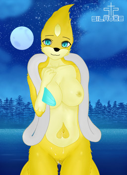 anthro areola big_breasts blue_eyes bodily_fluids breasts cum cum_on_body female genital_fluids genitals hairy_vulva looking_at_viewer moon navel nipples orange_body sea smile solo tail vulva water yellow_areola yellow_nipples silavos nintendo pokemon floatzel generation_4_pokemon mammal pokemon_(species) shiny_pokemon archived_source hi_res watermark