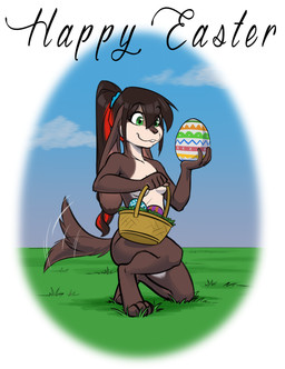 anthro basket buckteeth casual_nudity container convenient_censorship easter_basket easter_egg egg female green_eyes hair highlights_(coloring) holidays long_ears long_hair nude nude_anthro nude_female ponytail red_highlights solo tail tail_motion tailwag teeth black-kitten easter maya_(black-kitten) canid canine canis domestic_dog hybrid lagomorph leporid mammal rabbit absurd_res hi_res