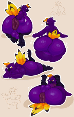 anthro anus backsack balls bedroom_eyes big_anus big_butt bottom_heavy butt butt_grab feather_hair feather_hands feathers feet femboy genitals hand_on_butt huge_anus huge_butt legs_up looking_at_viewer looking_back looking_back_at_viewer lying male narrowed_eyes on_back on_front penis presenting presenting_anus presenting_hindquarters pseudo_hair puffy_anus purple_body seductive simple_background smile smiling_at_viewer solo spread_butt spreading tail tail_feathers talons thick_thighs toes wide_hips ridge_(artist) avian bird absurd_res hi_res