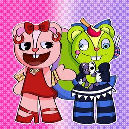 anthro cosplay crossover_cosplay duo female honekoneko_(pasg) mitten_hands plushie standing maddeleineishere happy_tree_friends panty_and_stocking_with_garterbelt giggles_(htf) nutty_(htf) panty_anarchy stocking_anarchy chipmunk ground_squirrel mammal rodent sciurid tree_squirrel 1:1 absurd_res crossover hi_res