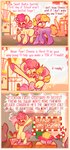 blonde_hair blush classroom desk embarrassed furniture hair heart_symbol male pink_hair rubber_chicken school table text sockiepuppetry friendship_is_magic hasbro my_little_pony big_sugar_(mlp) boneless_(mlp) li'l_cheese_(mlp) earth_pony equid equine horse mammal pony comic english_text