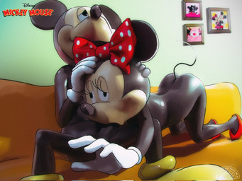 anthro black_body bow_ribbon butt clothing duo female footwear furniture genitals gloves handwear male male/female mostly_nude oral penis photo picture_frame shoes sofa tail tan_body tan_skin sunriser616 disney mickey_mouse minnie_mouse mammal mouse murid murine rodent hi_res