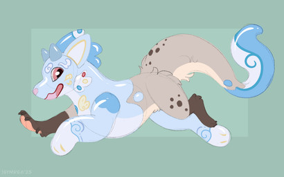 blue_body horn inflatable looking_back mid_transformation pool_toy pooltoy_transformation solo toony transformation symrea animate_inanimate canid canine living_inflatable mammal 16:10 sketch widescreen