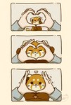 anthro biped black_eyes black_nose brown_body chibi dot_eyes eyes_closed feral heart_symbol humanoid_hands kemono simple_eyes shi_nominmin snoot_challenge ailurid mammal red_panda 2024 comic hi_res meme