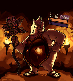 anthro armor facial_horn front_view grin hair hand_on_hip holding_object holding_staff horn male narrowed_eyes nose_horn obese obese_anthro obese_male overweight overweight_anthro overweight_male smile solo staff standing white_body white_hair chocolateandmilk mammal rhinoceros 2020 dated full-length_portrait hi_res portrait signature
