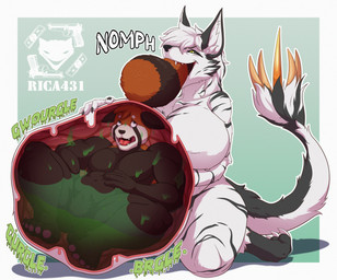 anthro anthro_pred belly big_belly big_breasts black_sclera black_stripes breasts butt digestion digestion_noises female female_pred fur hair hand_on_belly hand_on_own_belly huge_belly huge_breasts inside looking_back male muscular narrowed_eyes naturally_censored nipple_tuft same_size_vore smile solo stinger stinger_tail striped_body stripes struggling tail tail_tuft thick_thighs tuft vore weights white_body white_hair wide_hips rica431 mythology other_quail ailurid mammal mythological_creature mythological_scalie red_panda scalie zorgoia hi_res