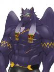 abs black_body black_fur black_hair bulge clothed clothing fur green_eyes hair male melanistic muscular muscular_male nipples pecs pubes scar simple_background solo standing tattoo topless white_background white_hair wings yellow_tattoo owatana0 lifewonders tokyo_afterschool_summoners tezcatlipoca_(tas) felid mammal pantherine 3:4 hi_res